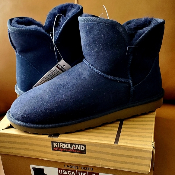 New Women's Sizes Shearling Scalloped Edge Boots Navy - Picture 10 of 15